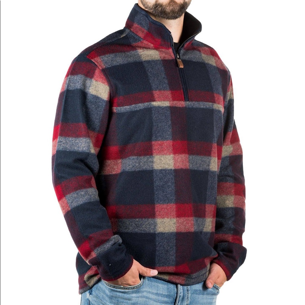 Men’s Plaid Pullover Jacket Quarter Zip Large